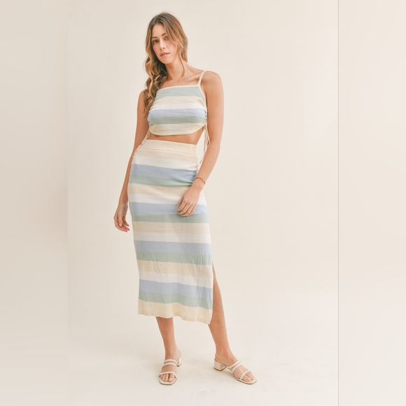 MABLE Striped Knit Cami and Midi Skirt Set - Picture 3 of 6
